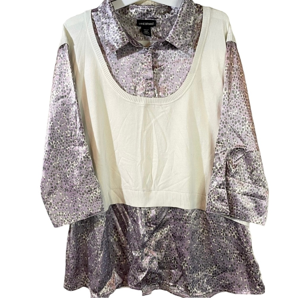 LANE BRYANT 2-1 rib knit vest satin blouse women’s plus size 26/28